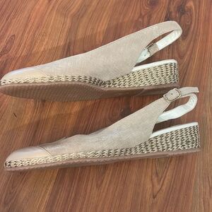 NWT La Badia beige shoes leather espadrille sling back wedges made in Italy size